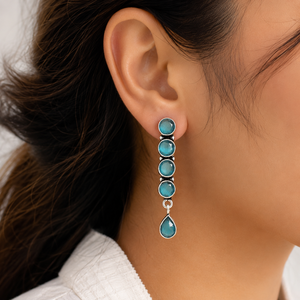 Export Quality Oxidized Silver-Plated Bezel Setting Blue Stone Drop Earrings Women Jewelry Supplier India | Bulk Direct Factory - Product Image 2