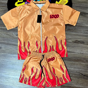 Ensemble deux pièces décontracté streetwear pour homme 2026 – Veste coupe-vent en nylon et short avec logo brodé flamme – Survêtement brodé - Product Image 1