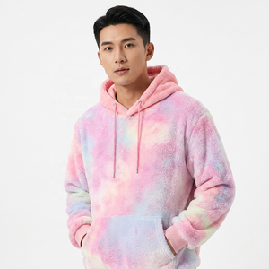 Sweat à capuche oversize en molleton tie-dye unisexe, chaud pour l'hiver, coupe classique avec poche, couleurs rose pastel - Product Image 2