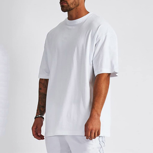 100% Heavyweight Cotton Men's Plus Size Oversized T-<b>Shirt</b> Custom Embroidered Plain Tee with Long Design Knitted Fabric - Product Image 2