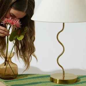 Modern Gold Curved Metal <b>Table</b> Lamp with Fabric Shade Decorative Bedside Lamp Luxury Home Decor <b>Lighting</b> - Product Image 3
