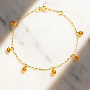 Bracelet à breloques en citrine pleine brillance, grande taille, en argent sterling 925 plaqué argent, design simple, classique et luxueux, Novembre - Product Image 1