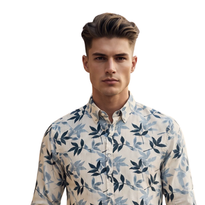 Camisa de Manga Larga para Hombre, Teñida con Hilo Azul Marino, Corte Slim Fit, Casual, Ecológica, de Secado Rápido, para Vacaciones de Verano, Uso Diario Elegante - Product Image 3