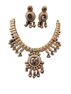 Women's South Indian Brass Gold Plated Classic Temple Style <b>Necklace</b> <b>Set</b> with <b>Earrings</b> for Wedding Engagement & Party Occasions - Product Image 3
