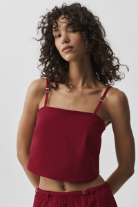 Débardeur court côtelé en maille pour femme, col rond, sans manches, couleur unie, vente en gros - Product Image 3