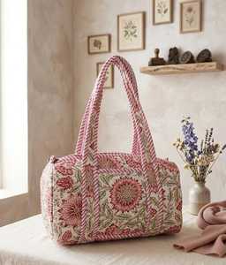 Bolso de Viaje Acolchado Floral de Algodón con Cremallera, Ligero, de Gran Capacidad, Tipo Duffel, Estampado, para Fin de Semana, Personalizable para Reventa - Product Image 2