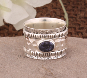 Bague tournante en argent sterling 925 avec pierre précieuse naturelle Iolite, pierre de naissance de février, cadeau pour femme - Product Image 3