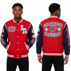 Chaqueta Varsity con Logotipo Personalizado para Hombre, Mangas de Cuero, Bordado Negro, Chaqueta de Béisbol para Parejas, Chaqueta Varsity Letterman para Hombre - Product Image 6