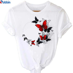 T-shirt ample et respirant pour femme, style doux, imprimé rose et papillon, manches courtes, motif graphique, grandes tailles - Product Image 1