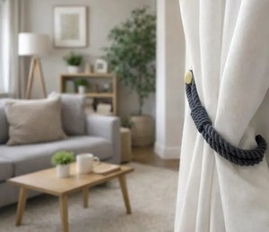 Curtain <b>Tieback</b>..Dark gray cotton curtain tie - stylish minimalism and natural design! - Product Image 3