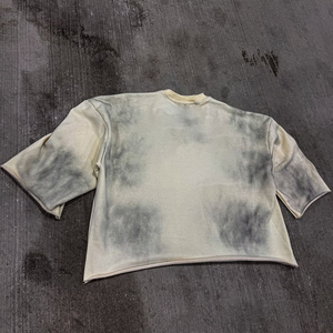 T-shirt Homme Personnalisé Beige 100% Coton, Coupe Oversize Boxy, Col Double, Ourlet Brut, Effet Vintage Délavé, Prix de Gros - Product Image 2