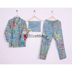 ชุดนอนผ้าฝ้าย 100% สไตล์โบฮีเมียน โรแมนติก นุ่มลื่น ชุด 2 ชิ้น สำหรับผู้หญิง เสื้อและกางเกง - Product Image 1