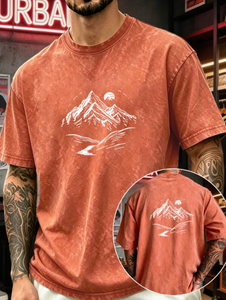 T-shirt décontracté en coton jersey pour homme, coupe oversize vintage, col rond, manches courtes, effet délavé orange, respirant, style streetwear - Product Image 6
