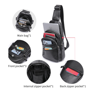 Mochila de cuero genuino impermeable para hombre, bandolera de pecho, bolso cruzado de hombro, bolsos de pecho para hombre - Product Image 6
