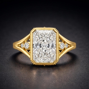 Anillo de Moissanita Estilo Catedral, Corte Radiante Alargado de 2.50 CT en Oro de 14K, Anillo Art Deco, Fabricante de Joyería de Oro - Product Image 4