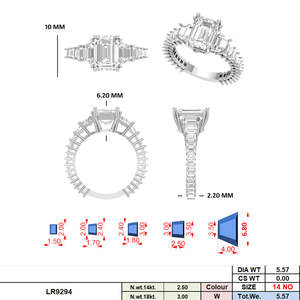 Anillo de Oro Blanco de 14K con Diamante Cultivado en Laboratorio Corte Esmeralda, Color F, VVS VS CVD, Tres Piedras Baguette, Anillo de Compromiso, Chapado en Rodio, Clásico y Fino - Product Image 3