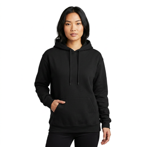 Sweat-shirt à capuche noir uni pour homme, coupe classique, en molleton français, décontracté, avec poche kangourou, pour l'automne - Product Image 5