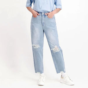 Vaqueros holgados y cómodos de mezclilla desgastada para mujer, pantalones vaqueros de mezclilla para exteriores, pantalones vaqueros para mujer, pantalones vaqueros desgastados - Product Image 2