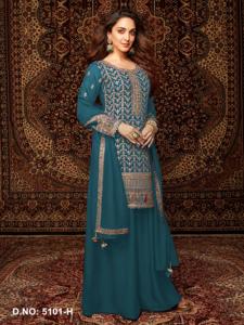 Premium Embroidered Modern Indian <b>Women's</b> Chinon Semi-Stitched Plazzo <b>Suit</b> Party Wear - Product Image 2