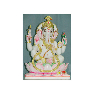 Estatua de Mármol Blanco Brillante de la Diosa Ganesh Ji con Mano de la Bendición en Posición Sentada para Decoración del Hogar y Templos a Precio Económico - Product Image 3