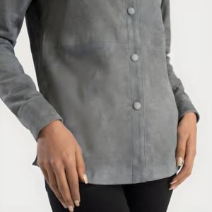 Chaqueta de Mujer de Cuero Genuino Gris de Alta Calidad, Estilo Biker, Venta al Por Mayor, Logotipo Personalizado OEM, Cierre de Botones, Abrigo Moderno 2026 - Product Image 6