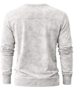 Custom <b>Mens</b> Acid Wash <b>Henley</b> Long Sleeve Sweatshirt Light Grey Casual Button Neck Pocket Style Winter Wear Cotton Slim Fit <b>Top</b> - Product Image 2