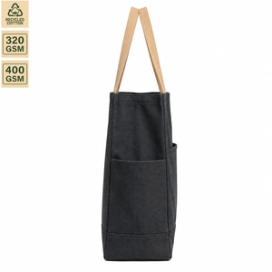 Bolsa de Compras de Lona Negra Resistente de 360 GSM con Logotipo Personalizado, Bolsillo Exterior y Asas de Algodón, 48x35x20cm, Venta al Por Mayor, OEM, ODM - Product Image 2