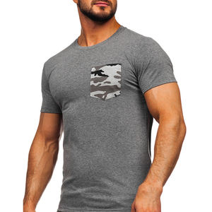 Men's Gray Short Sleeve T-Shirt Camouflage Pocket <b>V</b>-Neck Slim <b>Fit</b> Regular Length 100% Cotton Nonwoven Breathable Heat-Transfer - Product Image 4