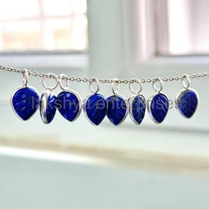 Lapis Lazuli Naturel Sculpture Feuille Pendentifs Charmes Argent Sterling 925 10x8mm Or Vermeil Plaqué Lunette Ensemble Feuille Sculpté Gemme - Product Image 6