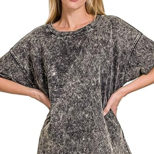 T-shirt délavé à l'acide pour femmes, vente en gros, haute qualité, tissu en coton respirant, t-shirt délavé à l'acide personnalisé pour femmes - Product Image 4