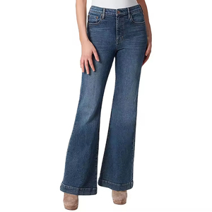 Pantalones acampanados ecológicos para mujer con cierre elástico en la cintura y logotipo personalizado, de corte medio y frente plano, para adultos. - Product Image 1