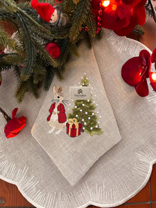Luxury <b>Christmas</b> Handmade Embroidered 100% Linen Rectangle 6x6 Inch Dinner Napkin Bunny <b>Tree</b> Holiday <b>Table</b> Decoration Custom OEM - Product Image 3