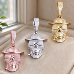 Colgante de Calavera 3D de Moissanita Estilo Hip Hop, Micro Pavimentado y con Incrustaciones de Diamantes, para Hombre, Chapado en Oro, Ideal para Fiestas - Product Image 4