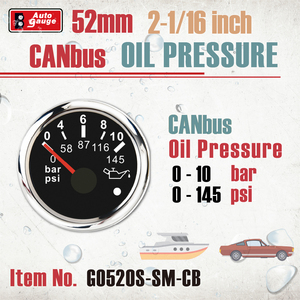 Manómetro de Presión de Aceite CANbus de 52 mm (2 1/16 pulgadas) con Pantalla LED Súper Blanca, Carátula Analógica Negra, Luz de Advertencia de 12V para Camiones, Autobuses y Coches - Product Image 3