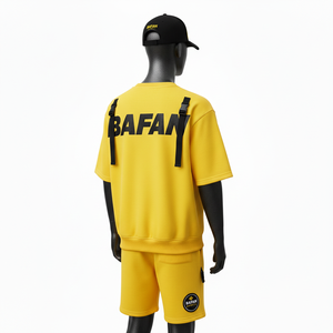 Conjunto de Sudadera y Pantalones Cortos de Felpa para Hombre, Algodón y Poliéster, Tela Suave, Amarillo Brillante, Logotipo Personalizado, Ropa Deportiva - Product Image 4