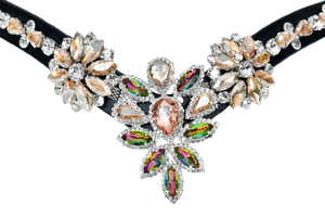 ANNABELLE EQUESTRIAN Frontal de Cheval Confortable en Cuir Noir avec Décoration Florale en Cristal et Strass, Couleur Personnalisable - Product Image 4