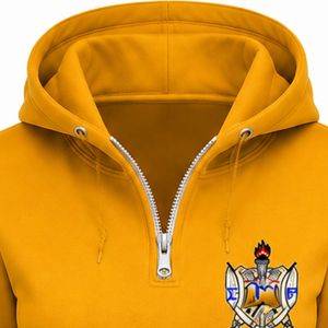 เสื้อฮู้ดดี้สีเหลืองทองสำหรับผู้หญิง สไตล์กรีก ซิปครึ่งตัว แขนยาว ปักลายตราสัญลักษณ์ เสื้อคลุมมีฮู้ดลำลองสำหรับชมรมนักศึกษา - Product Image 6