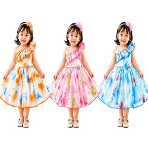 Vestido de gasa con un solo hombro para niñas pequeñas, estampado floral, con volantes, línea A, vestido de fiesta de verano, de 9 a 18 meses - Product Image 1