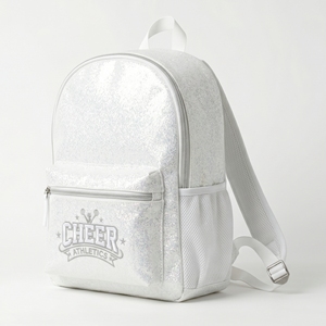 Cheerleading <b>Backpack</b> Custom Printed <b>White</b> Silver Glitter Cheer Athletics Embroidery Nylon/Polyester Bulk OEM Service Wholesale - Product Image 2