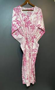 Nuevo Kaftán con Estampado Animal, Cuello en V, Cordón Ajustable, Estilo Flare, de Algodón Suave Indio, con Encaje, Largo, para Playa o Dama de Honor - Product Image 6