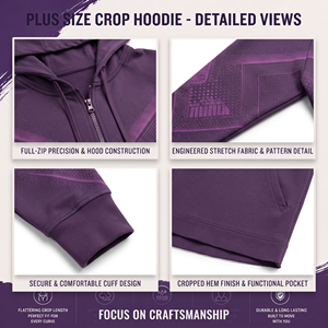 Sudadera con capucha corta de talla grande para mujer, con cremallera completa, estampada, para invierno, ajuste ceñido, de felpa francesa - Product Image 6