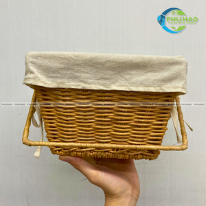 Panier de rangement en rotin écologique avec support métallique et doublure en coton doux multifonction, idéal pour offrir en cadeau - Product Image 5