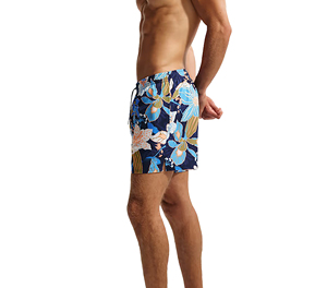 Wholesale Men's Surf Shorts with Loose Fit Eco-Friendly Polyester Fabric Floral Pattern Colored Wash <b>Elastic</b> <b>Waist</b> - Product Image 5
