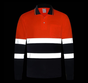 Custom High Visibility Safety Work Clothes Unisex Long Sleeve Reflective Polyester Abrasion Resistant <b>Polo</b> Shirt Yellow <b>Orange</b> - Product Image 3