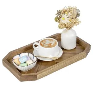 Plateau de service en bois de manguier massif, plateau de présentation en bois de style moderne, plateau en bois de luxe pour la décoration du salon, sûr et élégant. - Product Image 6