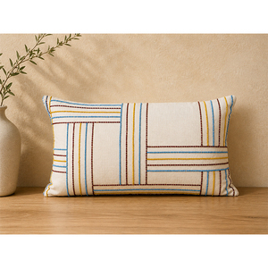 Luxury 100% Linen Embroidered Lumbar Cushion <b>Cover</b> | Premium Decorative <b>Throw</b> Pillow <b>Cover</b> for <b>Sofa</b>, Living Room & Home Decor - Product Image 1