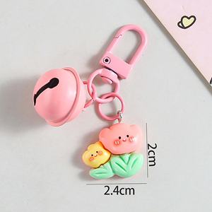Adorable Llavero de Campana Rosa Pastel con Flores, Hecho de Resina Plástica, Lindo y Moderno para Uso Diario de Chicas y Mujeres - Product Image 6