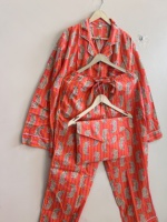 Ensemble de pyjama pour femmes avec chemise et pantalon en coton, imprimé animal, avec pochette, confortable pour se détendre et dormir