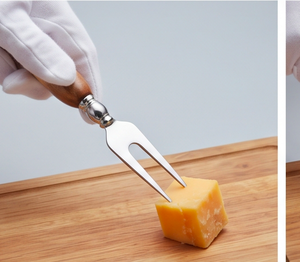 Ensemble de couteau et fourchette à fromage, 2 pièces, lame en acier inoxydable, manche en bois, outils à fromage, plateau de service, ustensiles de cuisine - Product Image 4