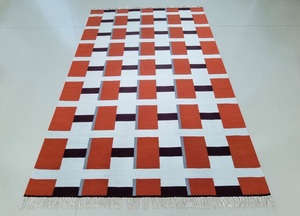 Handwoven Kilim <b>Rug</b> Orange White Geometric Pattern Flatweave Area <b>Rug</b> - Product Image 5